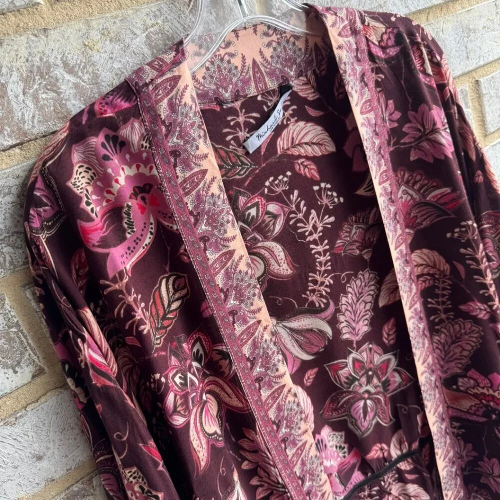 Michael Stars 3/4 Sleeve Floral Boho Wrap Cover Up Women's Size S
